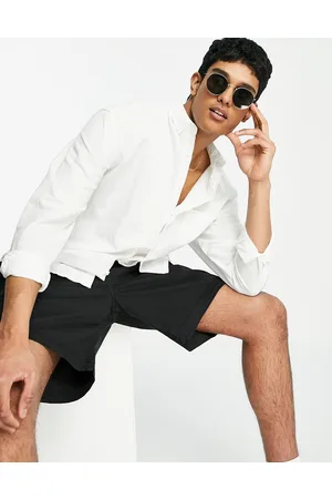ASOS Relaxed fit button collar linen shirt in white