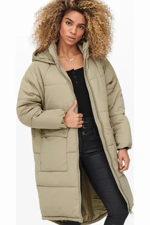 ONLY Padded puffer coat with hood in taupe