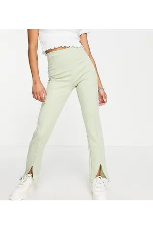 Flounce London High waist tailored stretch trouser with split front in sage