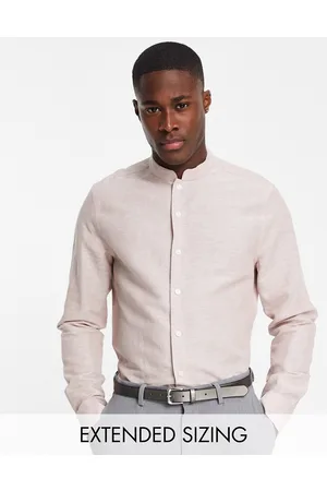 ASOS Regular smart linen shirt with mandarin collar in