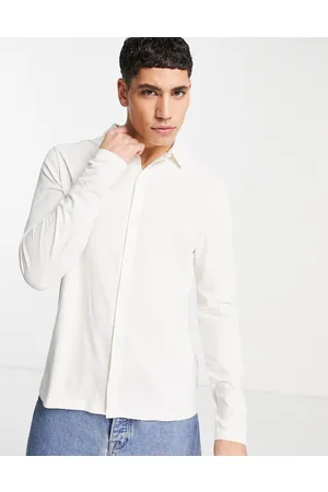 ASOS Long sleeve button through jersey shirt in cream
