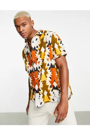 ASOS Regular linen mix shirt in abstract aztec pattern