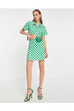 Extro & Vert Button up mini skirt in bold checkerboard