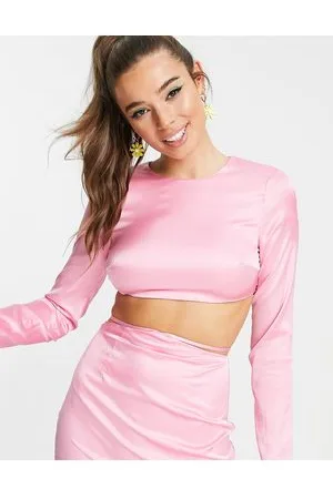 Peppermayo sheer tie front crop top in blush