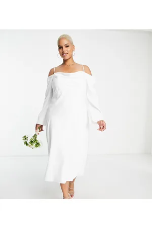 Forever New Curve Bridal cold shoulder cowl maxi dress with thigh split in ivory