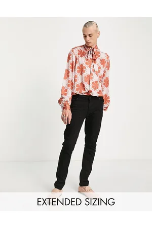 ASOS Satin shirt with pussybow tie neck and blouson sleeves in 70s geo