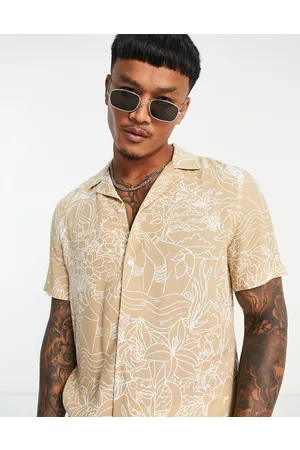 ASOS Revere shirt in beige scribble print