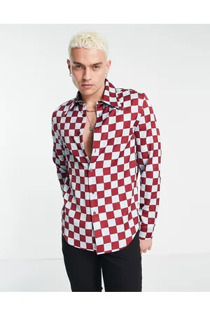 ASOS Regular satin shirt in 70s checkerboard