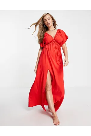 ASOS DESIGN Fuller Bust flutter sleeve maxi beach dress in mono spot print