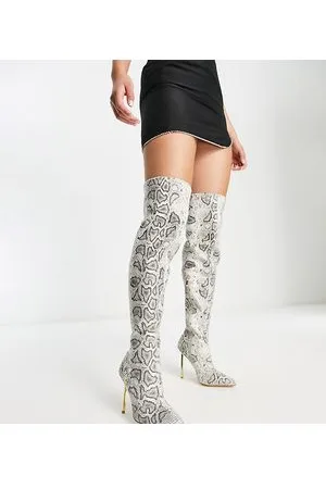 RAID Wide Fit Brayden stiletto knee boots in tan snake print