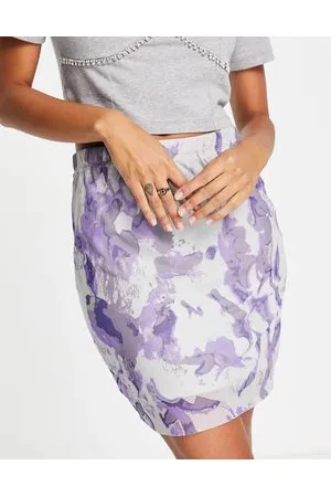 Noisy May High waisted mini skirt in chalk violet marble print