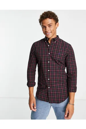 Ralph Lauren Homem Camisas Slim Fit - Icon logo slim fit check stretch poplin shirt in burgundy/navy
