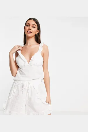 VERO MODA Cotton dobby frill detail pyjama set in