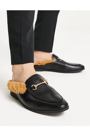 Truffle Collection Faux fur lined metal trim mule loafers in