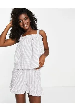 JDY Textured tie cami smock top co-ord in cream check