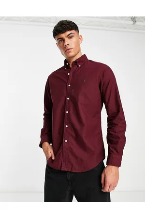 Ralph Lauren Icon logo garment dyed oxford shirt custom fit in burgundy