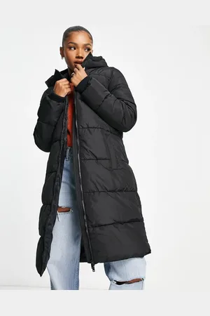 Pieces® Hooded longline padded coat in