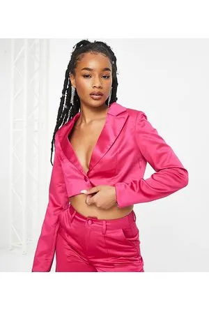 Extro & Vert Petite Boxy cropped blazer in hot satin co-ord