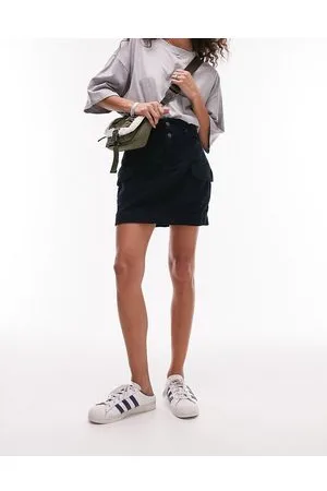 Topshop Cord denim cargo skirt in navy