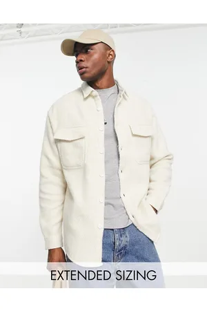ASOS 90s oversized wool mix shirt in beige herringbone