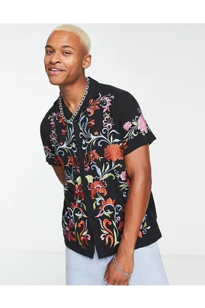 ASOS Homem Casual - AO DEIGN relaxed revere shirt in linen mix with embroidery