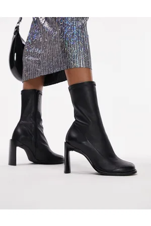 Topshop Bowie premium leather round toe heeled boot in