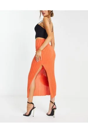 Pretty Lavish Lightweight knit midi skirt co-ord in orange