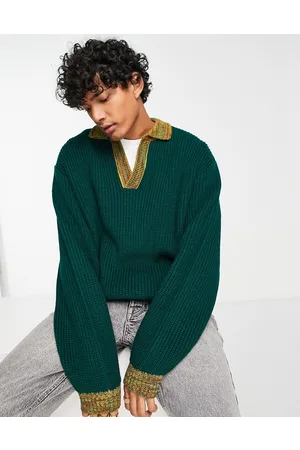 ASOS Homem Manga comprida - Oversized knitted jumper with notch neck contrast trim in