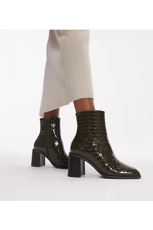 Topshop Mulher Botas com plataforma - Wide fit Mae block heel ankle boot in khaki