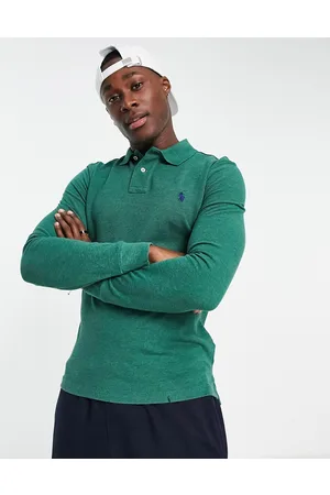 Ralph Lauren Icon logo slim fit long sleeve pique polo in marl