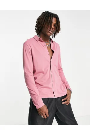 ASOS Long sleeve button through jersey shirt in rose