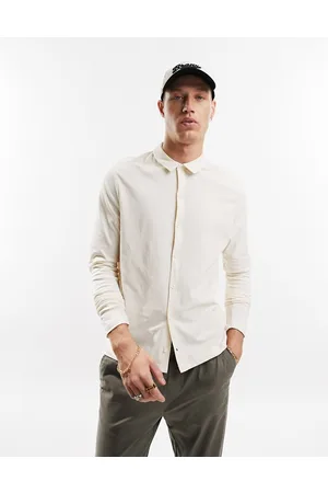 ASOS Long sleeve button through jersey shirt in cream