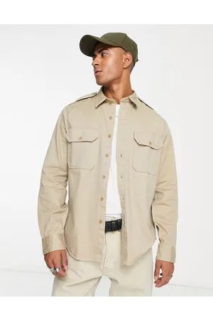 Ralph Lauren 2 pocket twill overshirt classic oversized fit in khaki beige