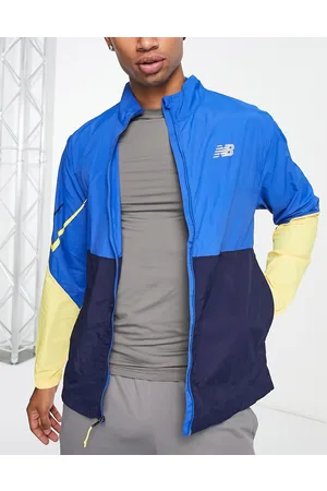 New Balance Impact Run colourblock full zip jacket in blue and yellow