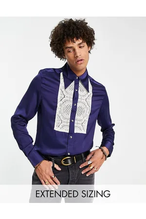 ASOS Homem Camisa Formal - Satin shirt with lace bib and 70s collar in