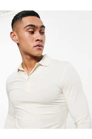 ASOS AO DEIGN long sleeve muscle polo in cream