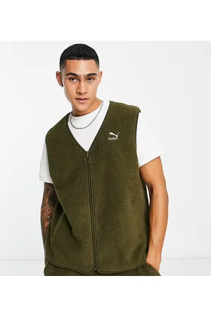PUMA Classics borg zip up vest in deep olive - exclusive to ASOS