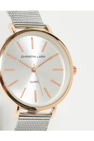Christin Lars Mesh strap watch in silver and rose gold