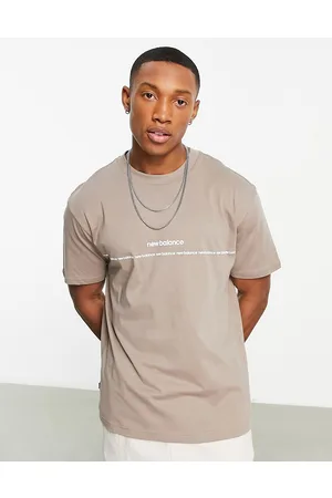 New Balance Linear logo t-shirt with logo piping in beige
