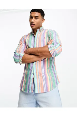 Ralph Lauren Icon logo multi stripe oxford shirt custom regular fit in /green multi