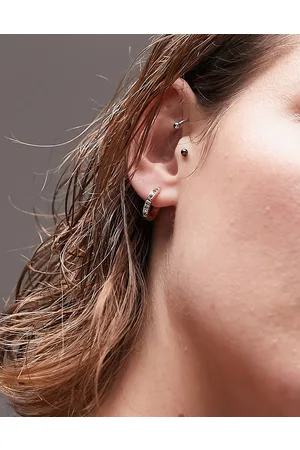 Topshop Premium rainbow crystal huggie hoop earrings