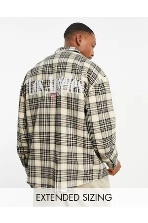 ASOS 90s oversized shirt in beige check with Los Angeles back embroidery