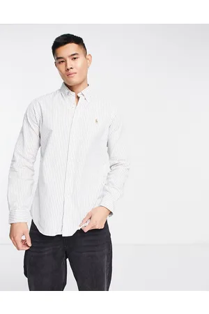 Ralph Lauren Icon logo stripe stretch oxford shirt custom regular fit in /white
