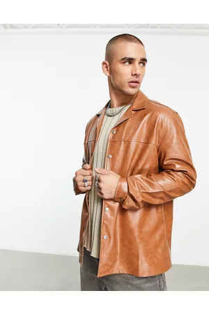 ASOS Oversized leather look shirt in with vintage wash