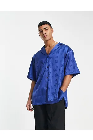 ASOS Bowling shirt in cobalt jacquard