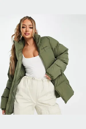 Columbia Puffect crinkle finish nylon puffer jacket in khaki Exclusive at ASOS
