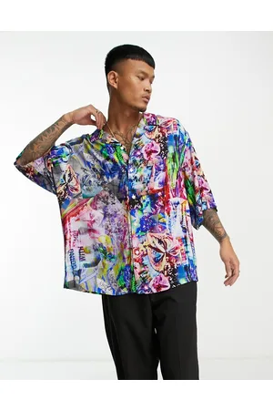 ASOS DESIGN Dropped shoulder oversized revere shirt in bright print