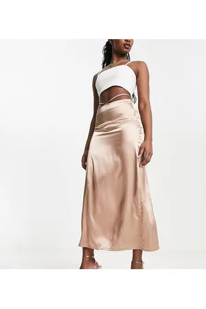 Reclaimed Low slung satin midaxi skirt in vintage brown