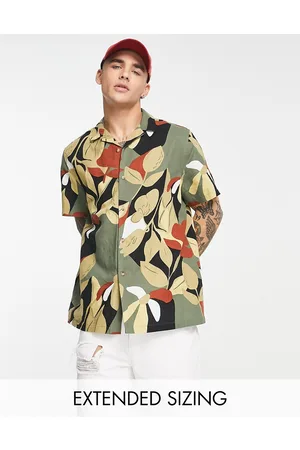 ASOS Relaxed revere linen mix shirt in abstract print