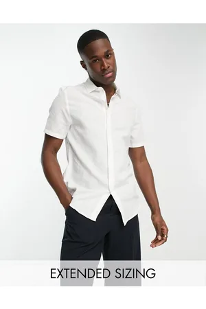 ASOS Homem Camisas de Manga curta - Regular fit smart linen short sleeve shirt in